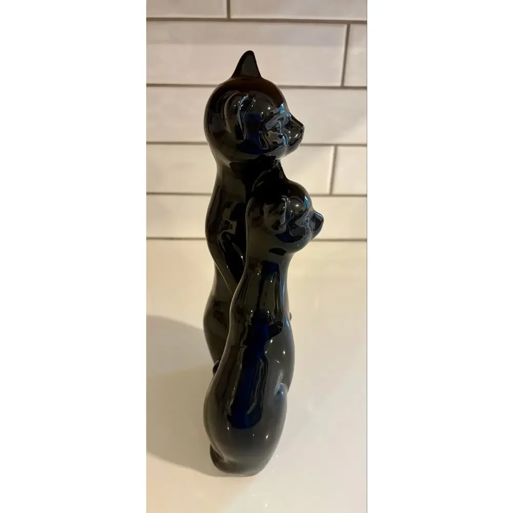 Ceramic Black Siamese Cat Pair Figurine